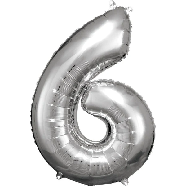 6 Jaar Cijfer Ballon Zilver Glans Leeg 88cm