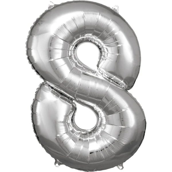 8 Jaar Cijfer Ballon Zilver Glans Leeg 86cm