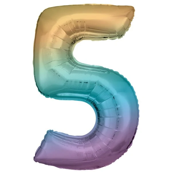 5 Jaar Cijfer Ballon Regenboog Pastel Leeg 92cm