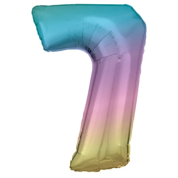 7 Jaar Cijfer Ballon Regenboog Pastel Leeg 84cm