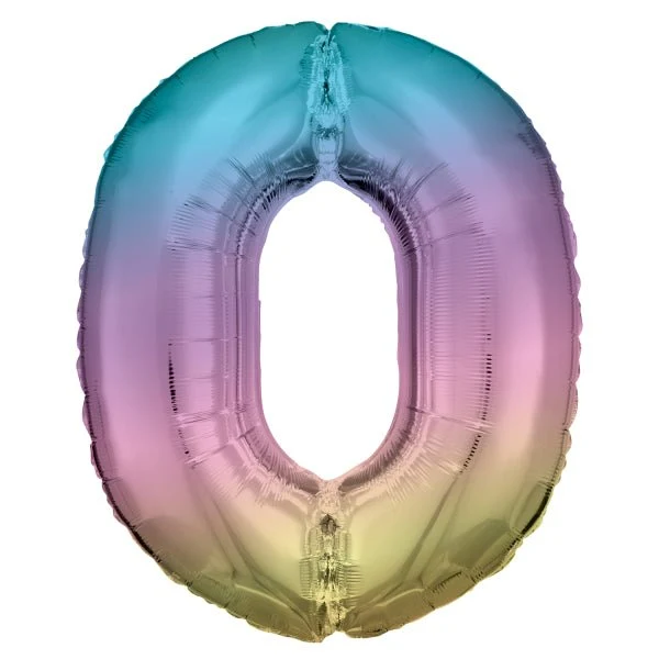0 Jaar Cijfer Ballon Regenboog Pastel Leeg 86cm
