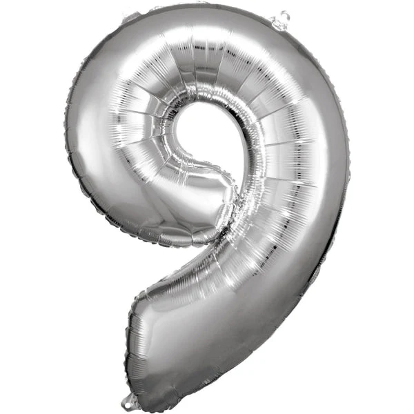9 Jaar Cijfer Ballon Zilver Glans Leeg 89cm