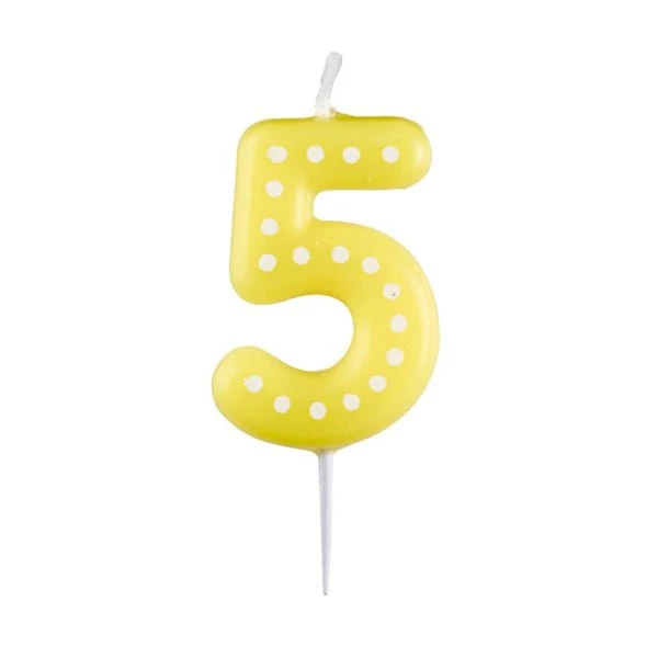 5 Kaars Geel Stippen 6,5cm