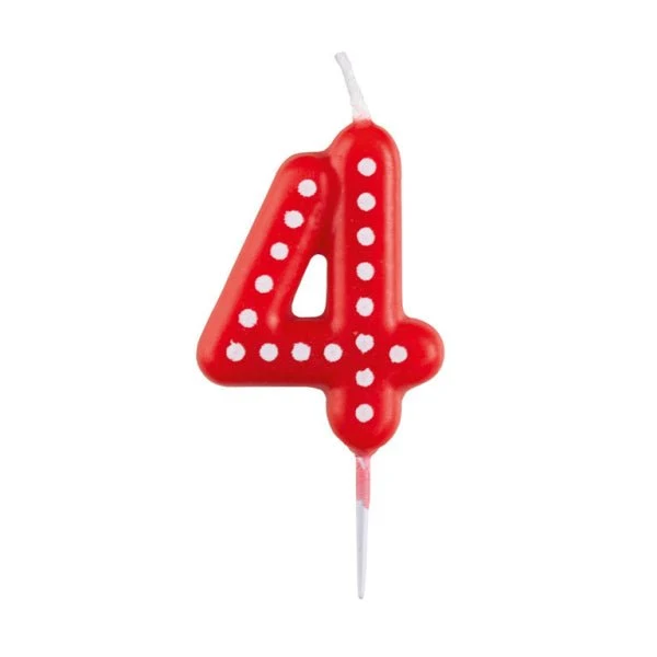4 Jaar Kaars Rood Stippen 6,5cm