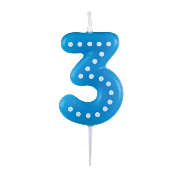 3 Kaars Blauw Stippen 6,5cm