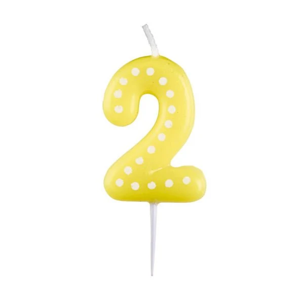2 Kaars Geel Stippen 6,5cm