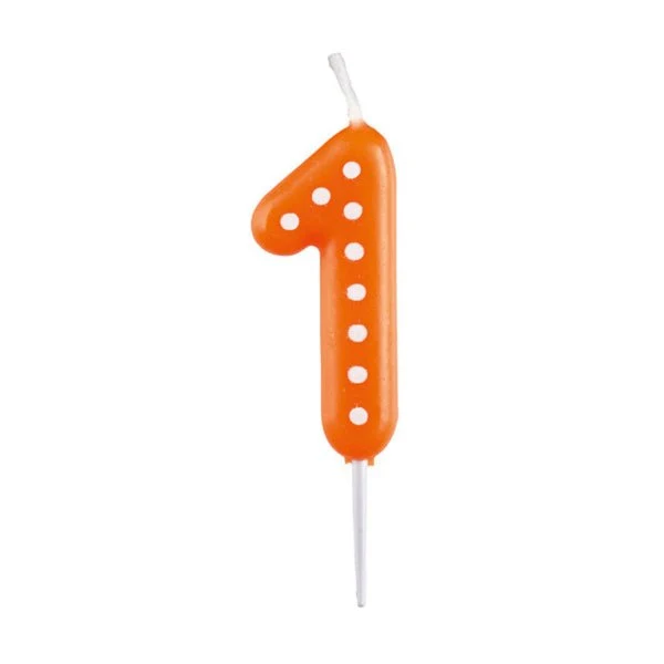 1 Kaars Oranje Stippen 6,5cm