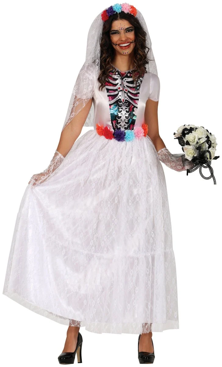 Dia De Los Muertos Jurk Wit Dames Bruid