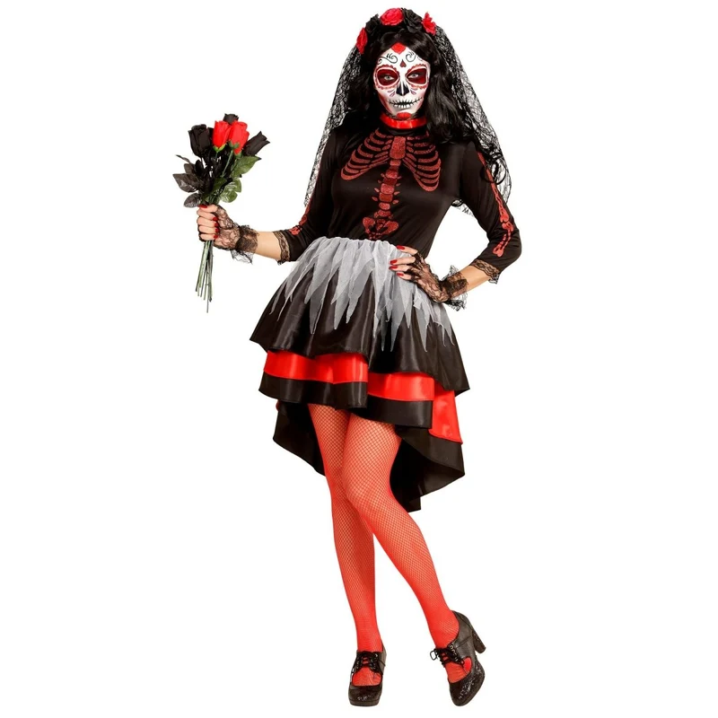 Dia De Los Muertos Jurk Rood Zwart Dames