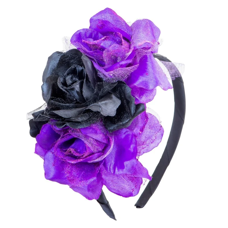 Dia De Los Muertos Haarband Zwart Paars Bloemen