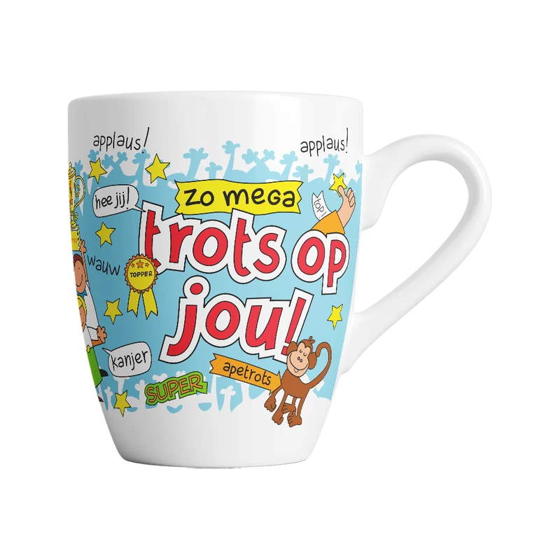Trots Op Jou Mok Blauw Wit 12cm