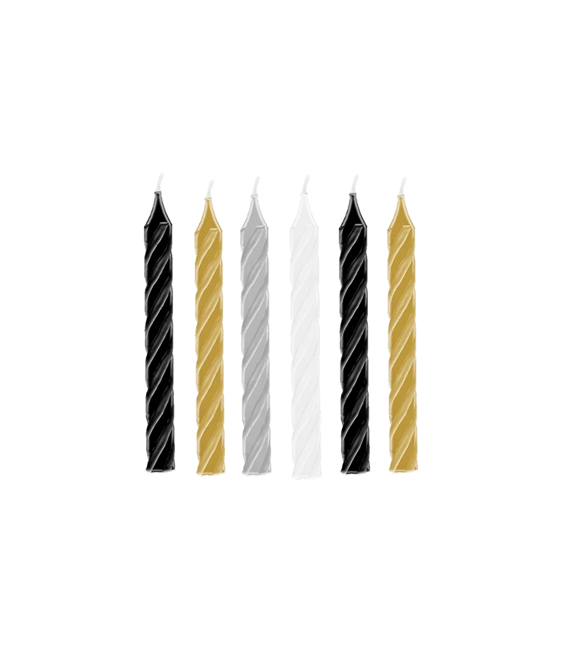 Gekleurde Kaarsen Mix Zwart Goud Zilver Wit 12,5cm 6st