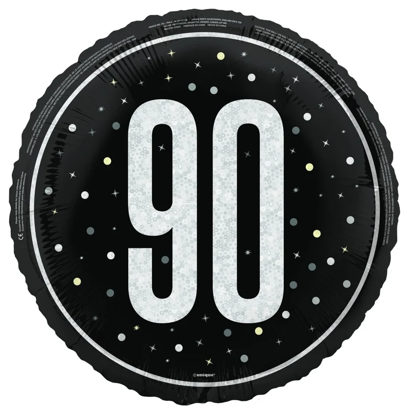 90 Jaar Helium Ballon Zwart Leeg 45cm
