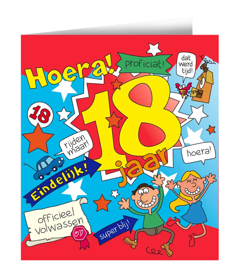 Verjaardagskaart 18 Jaar Cartoon 16,5cm