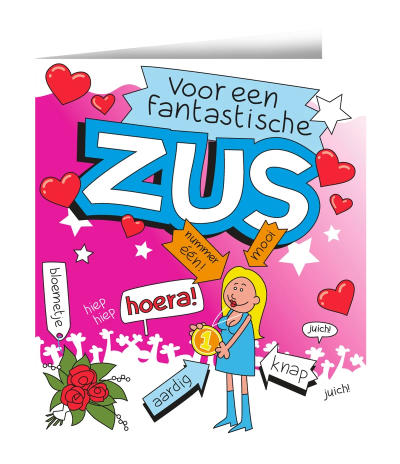 Wenskaart Zus 16,5cm