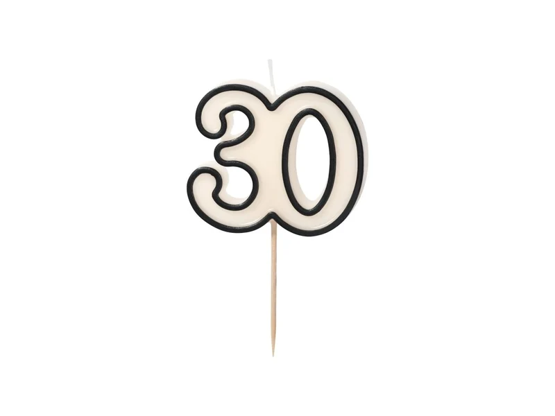 30 Jaar Kaars Zwart Wit 5,5cm