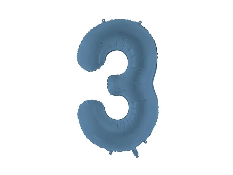 3 Jaar Cijfer Ballon Blauw Mat Leeg 86cm
