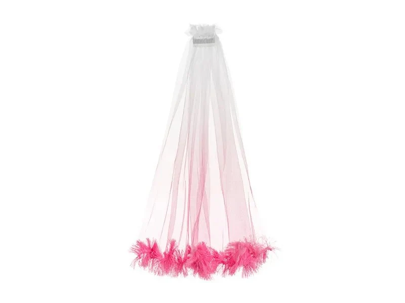Bruiloft Sluier Wit Met Roze Kwastjes