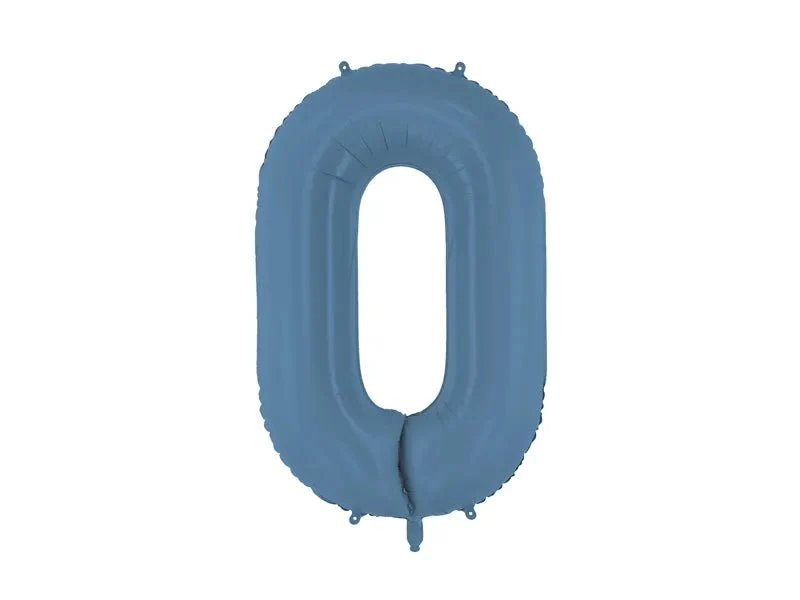 0 Jaar Cijfer Ballon Blauw Mat Leeg 86cm