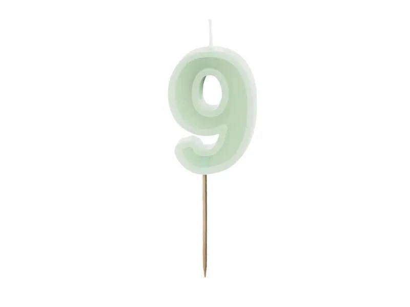 9 Jaar Kaars Mintgroen 10cm