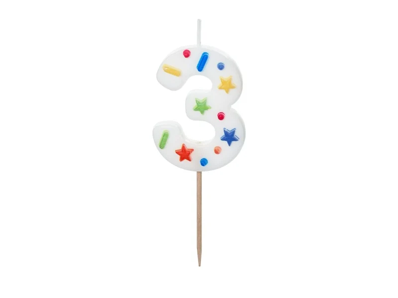 3 Jaar Kaars Gekleurd 10cm