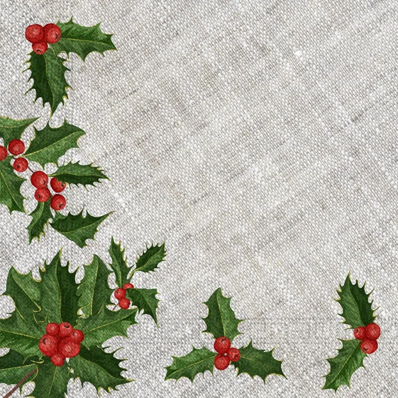 Kerst Servetten Grijs Hulst 33cm 20st