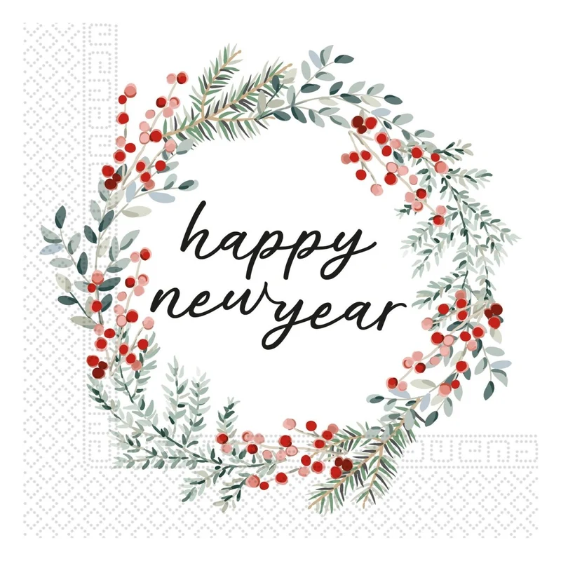Happy New Year Servetten Krans 33cm 20st