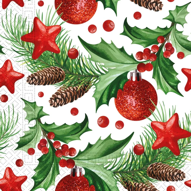 Kerst Servetten Hulst 33cm 20st