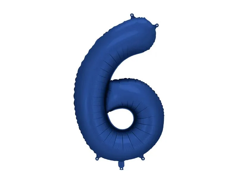 6 Jaar Cijfer Ballon Blauw Satijn Folie Leeg 86cm
