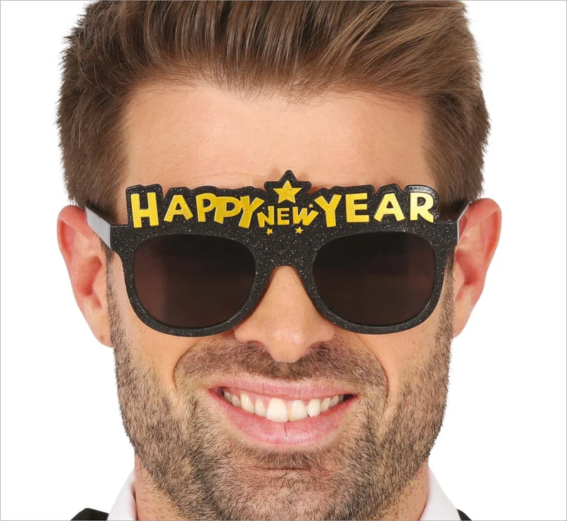 Happy New Year Bril Zwart Goud