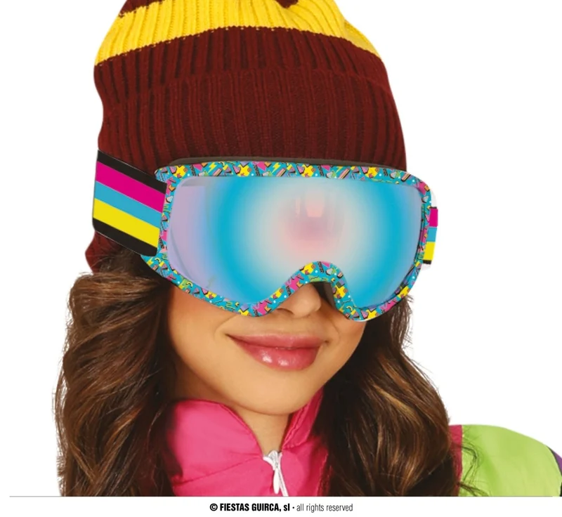 Neon 80S Skibril Geel Blauw Roze