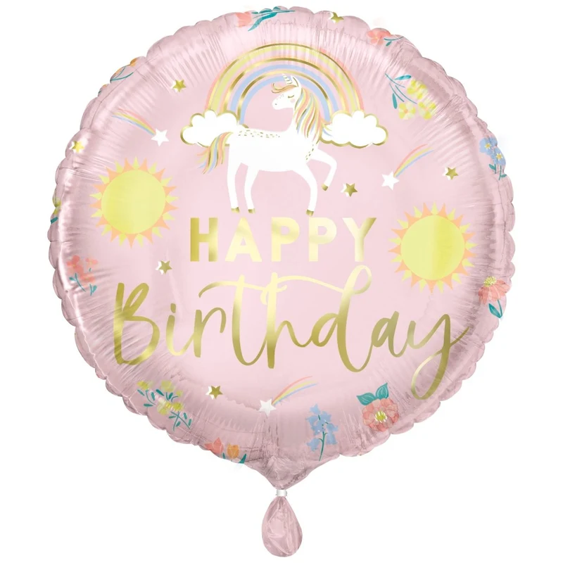 Happy Birthday Helium Ballon Unicorn Leeg 45cm