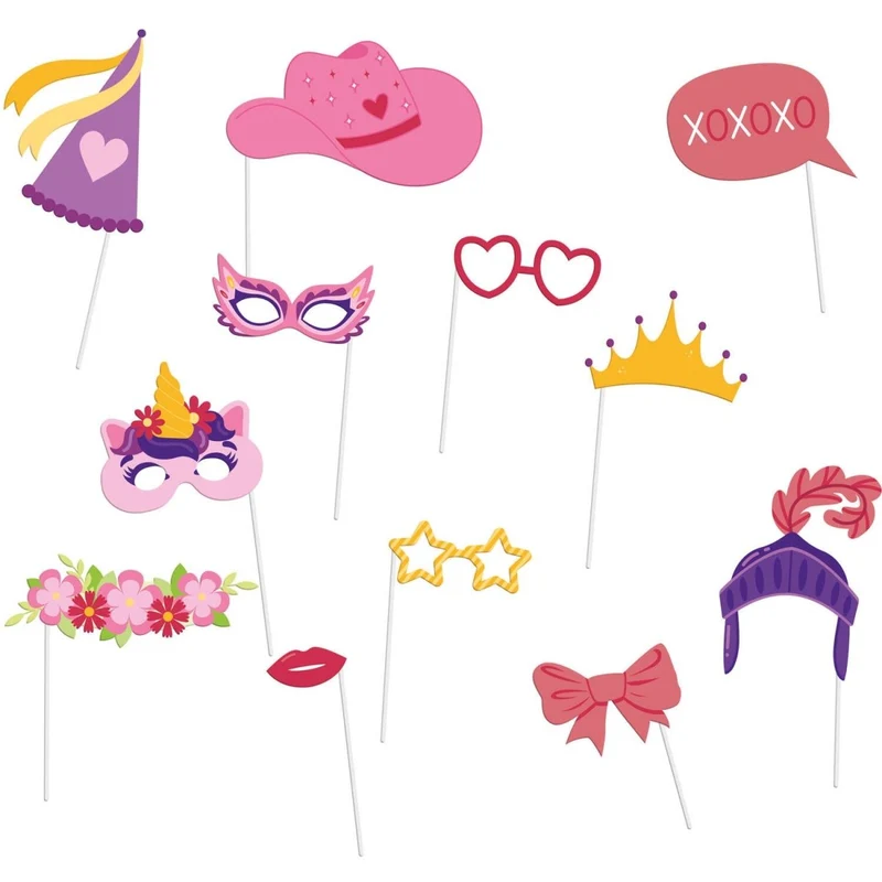 Gekleurde Photobooth Props Meisjes 20cm 12st