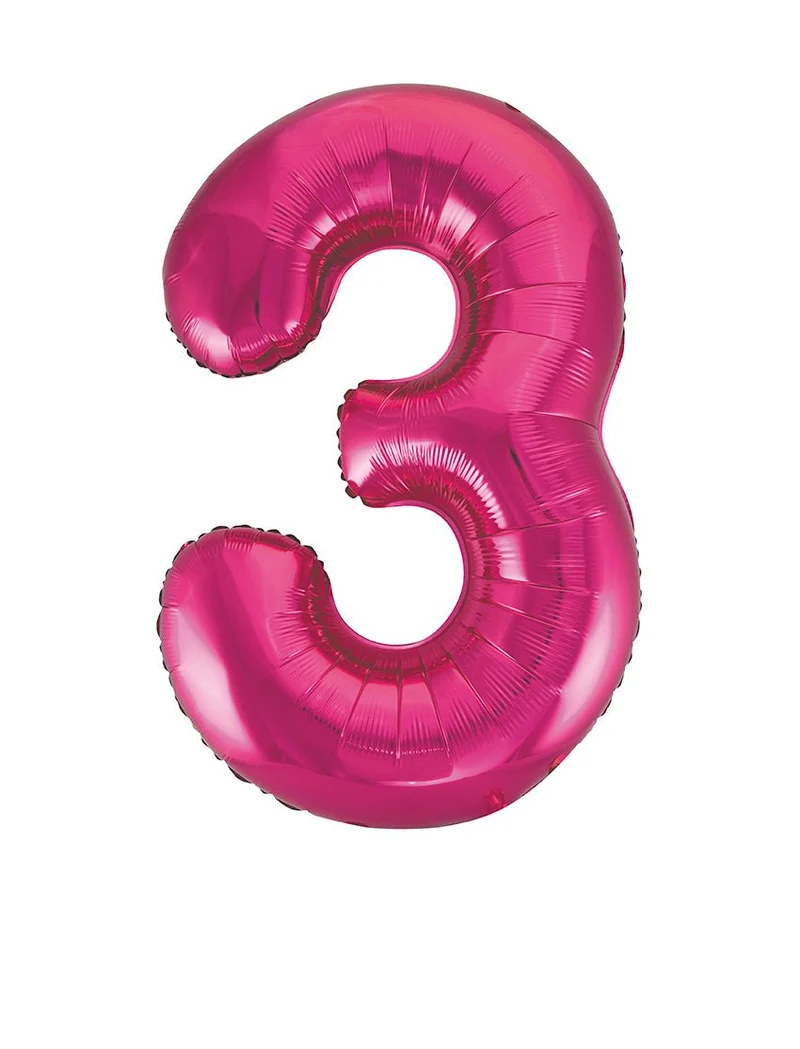 3 Jaar Cijfer Ballon Fuchsia Leeg 86cm