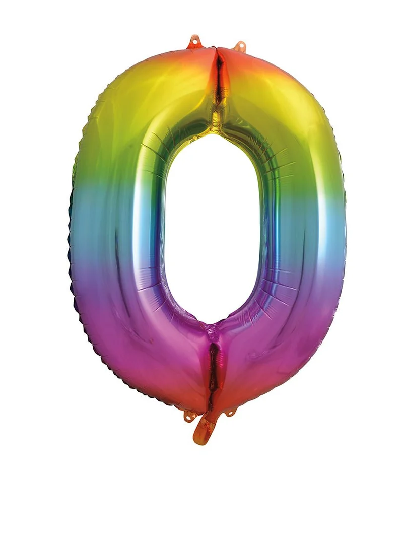 0 Jaar Cijfer Ballon Regenboog Leeg 86cm