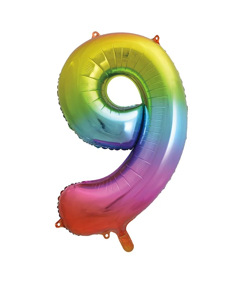 9 Jaar Cijfer Ballon Regenboog Leeg 86cm