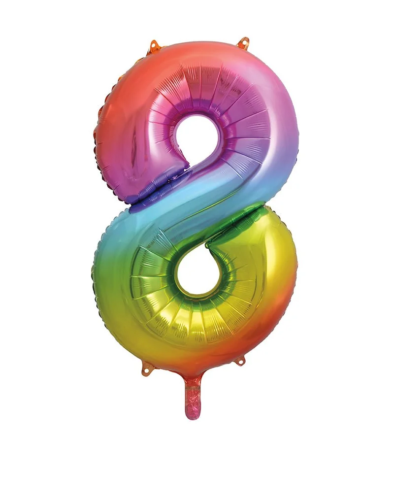 8 Jaar Cijfer Ballon Regenboog Leeg 86cm