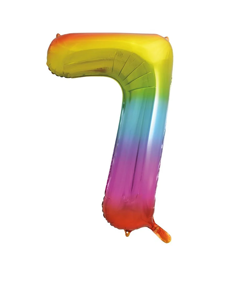 7 Jaar Cijfer Ballon Regenboog Leeg 86cm