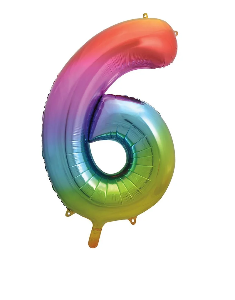 6 Jaar Cijfer Ballon Regenboog Leeg 86cm