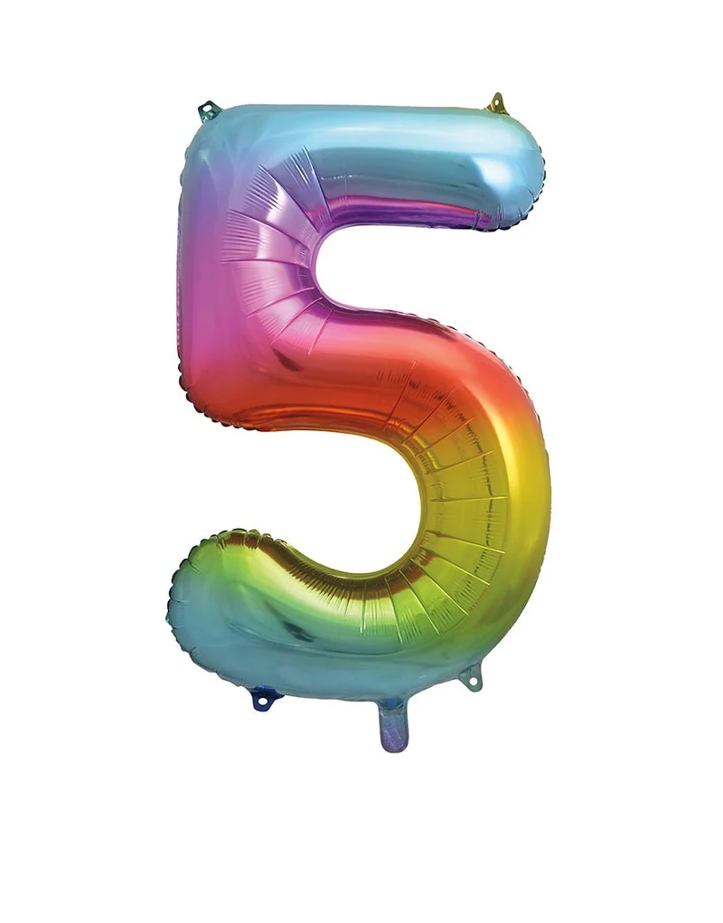 5 Jaar Cijfer Ballon Regenboog Leeg 86cm