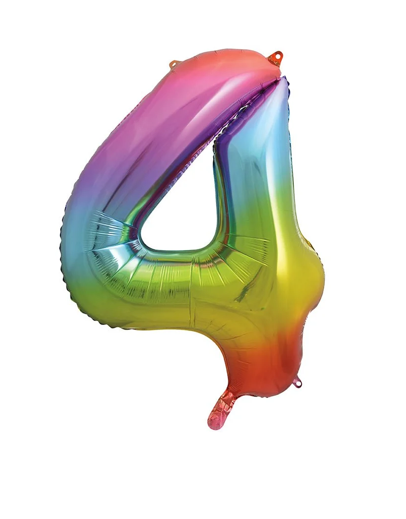 4 Jaar Cijfer Ballon Regenboog Leeg 86cm