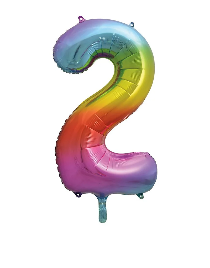 2 Jaar Cijfer Ballon Regenboog Leeg 86cm