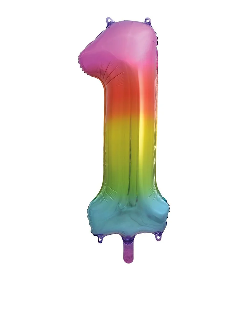 1 Jaar Cijfer Ballon Regenboog Leeg 86cm