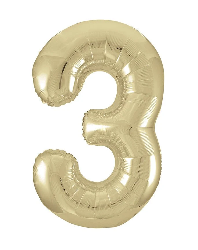 3 Jaar Cijfer Ballon Goud Glans Leeg 86cm
