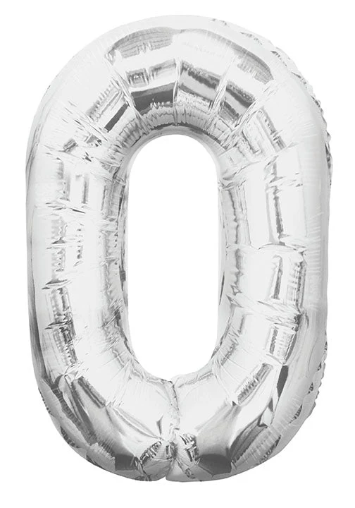 0 Jaar Cijfer Ballon Zilver Leeg 86cm