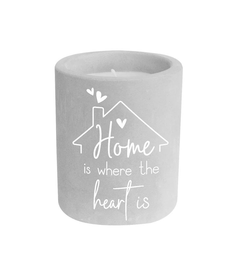 Grijze Cement Kaars Home Is Where The Heart Is 8cm