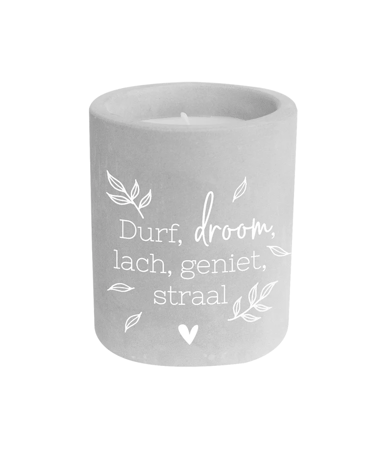 Grijze Cement Kaars Durf, Droom 8cm