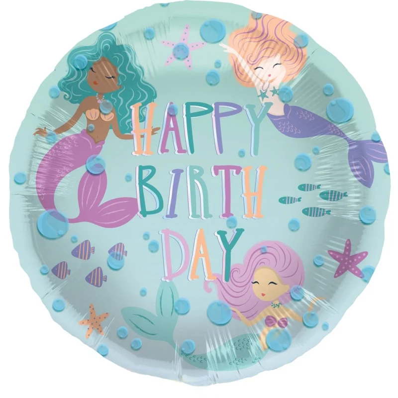 Happy Birthday Helium Ballon Zeemeermin Leeg 45cm