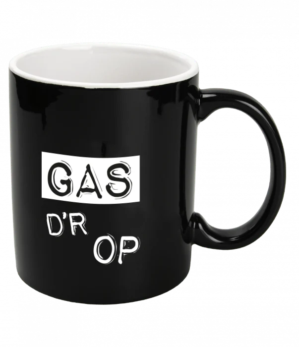 Zwarte Mok Gas D'R Op 12cm