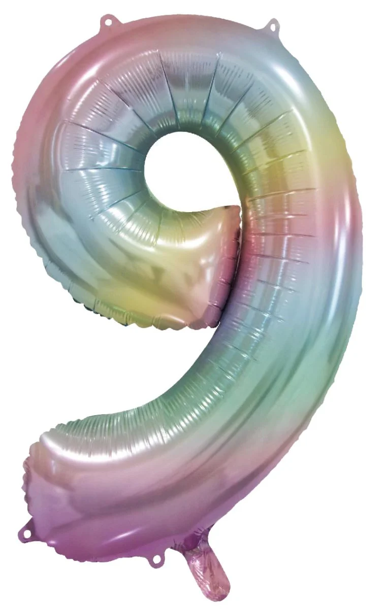 9 Jaar Helium Ballon Regenboog Pastel Leeg 86cm